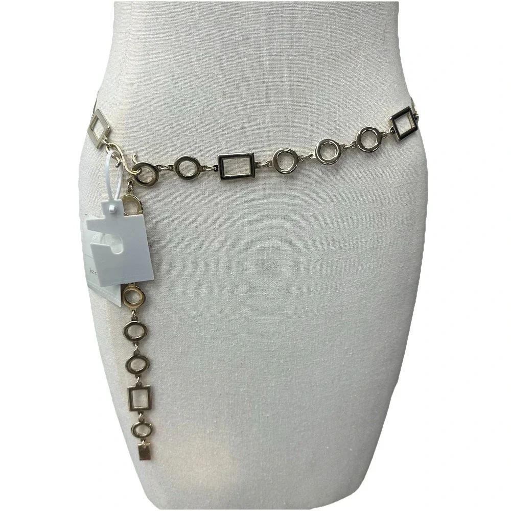 Liz Claiborne Y2K Gold Tone Chain Belt Geometric Links Hip Belt Retro Sz 8 M 34